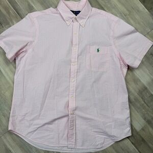 Ralph Lauren Men's XL Short Sleeve Button Down 100% Cotton Pink and White
